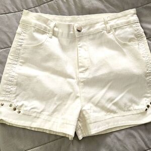 White Women's Shorts-Faux Leather Feel. Size L Silver accents